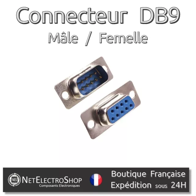 Connecteur DB9 à souder 9 broches - Mâle / Femelle - 1 à 10 connecteurs