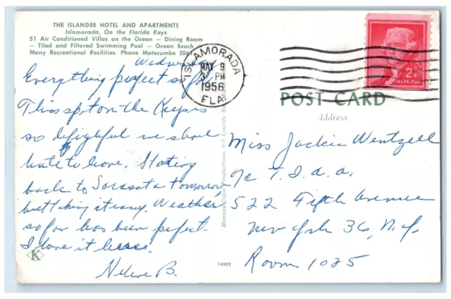 1956 The Islander Hotel & Apartments View Islamorada Florida FL Posted Postcard 2