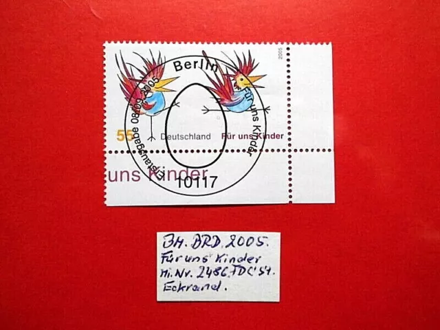 BM. Briefmarken BRD Bund 2005 Für und Kinder Mi.Nr. 2486 FDC Vollstempel Eckrand