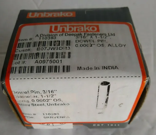 Unbrako Dowel Pins 3/16" x 1 1/2" Box Of 40 Alloy Steel