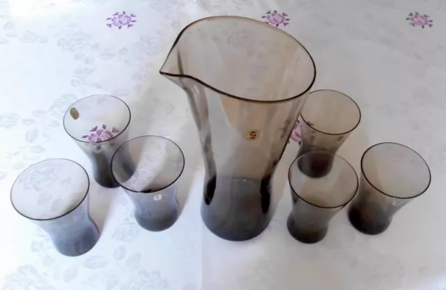 Heinrich Löffelhardt Rauchglas Limonaden Set 6 Gläser 1 Kanne Zwiesel Glas