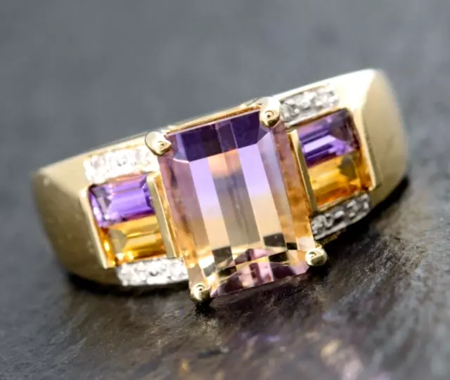 9ct Gold Dress Ring With Natural Ametrine, Citrine & Amethyst Gemstones Size L