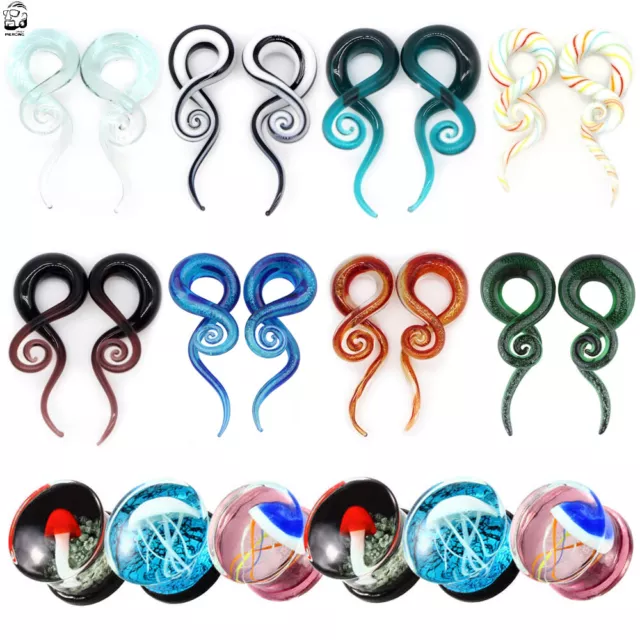 4PCS Ear Gauges Glass Spiral Tapers Hanger Circle Plugs Stretching Kit 0G-1/2''