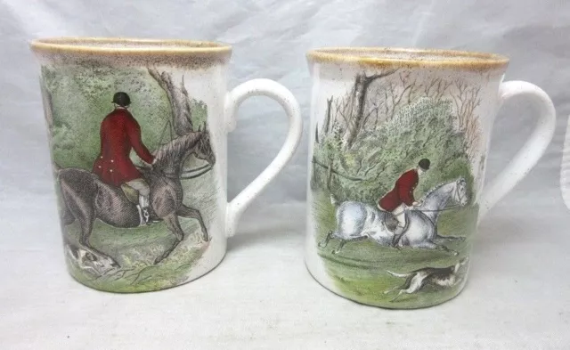 Pair of Welsh Beaker Fox Hunting mugs made in Wales