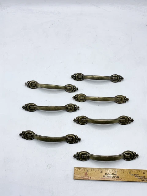Vintage lot of 7 Brass Tone Drawer Furniture Handles