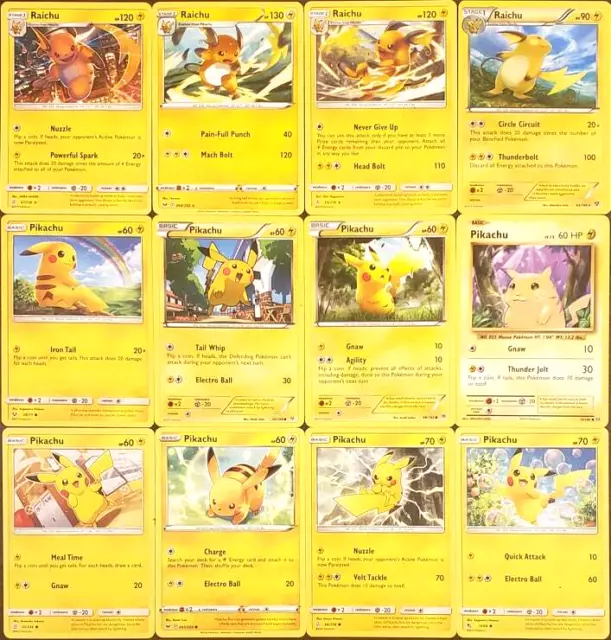 (12x) PIKACHU RAICHU Pokemon Card Collection Set Deck Building ELECTRIC