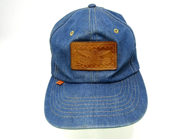 VTG LEVIS DENIM Hat Orange Tab Snapback Adjustable Leather