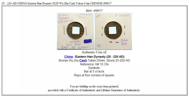 25 - 220 AD CHINA Eastern Han Dynasty OLD Wu Zhu Cash Token Coin CHINESE i99617 3