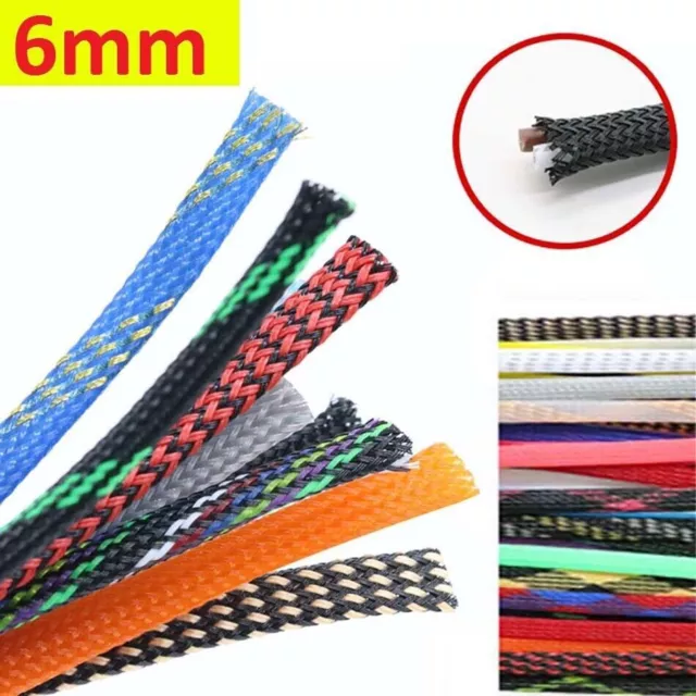 Various Colors 6mm Braided Cable Sleeving Wire Harness Auto Sheathing