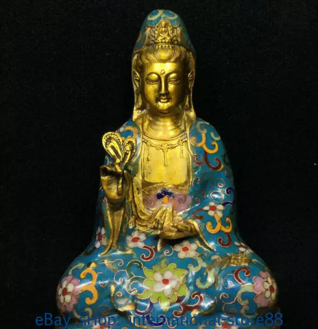 8.6" Old Chinese Cloisonne Enamel Buddhism Kwan-yin Guan Yin Goddess Statue 2