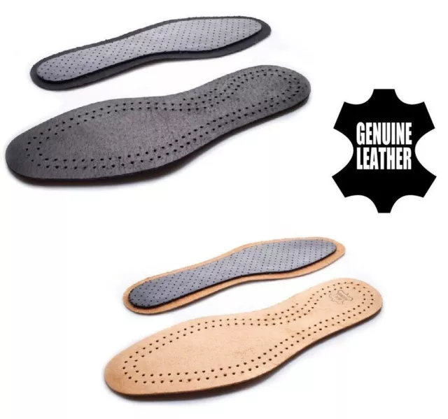 All size Leather Shoe Insoles Unisex Active Carbon Genuine Inner Sole Boots Gift