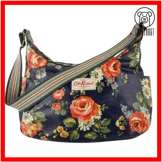 Cath Kidston Everyday Schultertasche Umhängetasche blau Blumenmuster matt Öltuch CB17