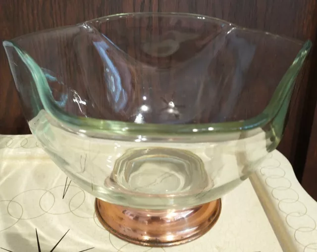 Copper and Glass vintage display bowl  glass 9 inch diameter 6 inch high