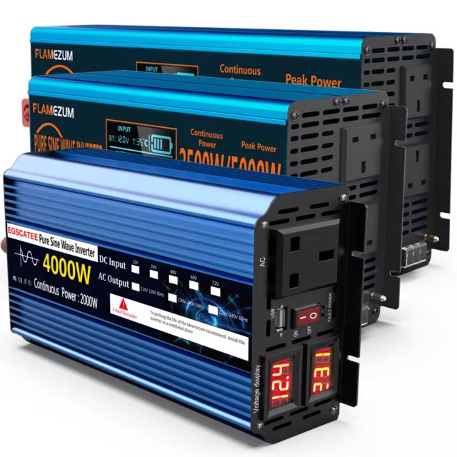 4000W 8000W Pure Sine Wave Power Inverter 12V 24V to 240V Converter 3KW 4KW LCD