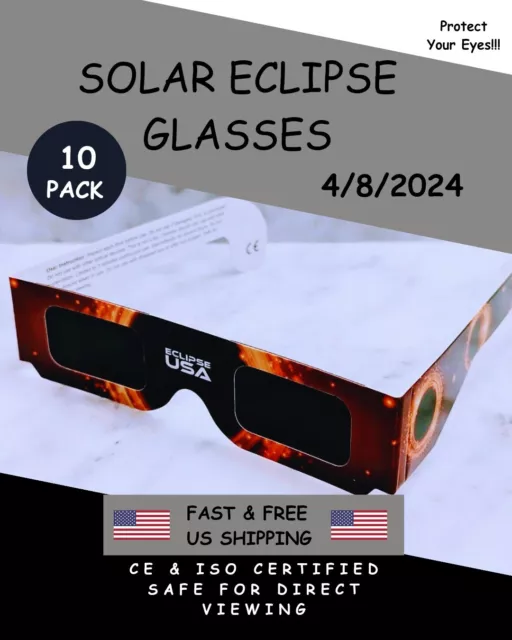 2024 SOLAR ECLIPSE Glasses 10 Pack ISO & CE Certified Safe Direct Solar