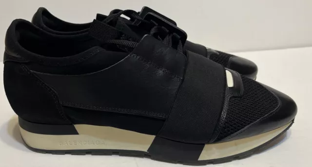 BALENCIAGA Black/Ivory Mesh & Leather Women's Race Runner Sneakers Size 39