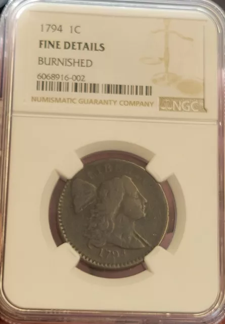 1794 large cent NGC  FINE DETAILS *BURNISHED*