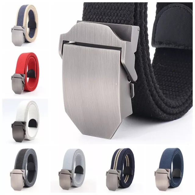 Mens Adjustable Military Nylon Waistband Canvas Web Belt Automatic Buckle Sports