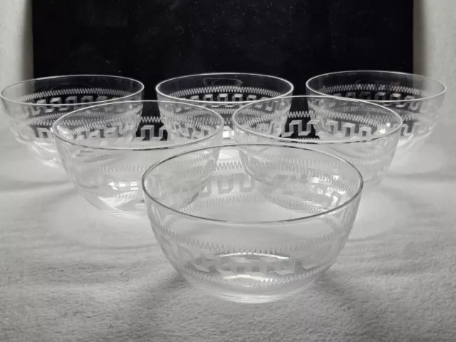 Set of 6 Boston & Sandwich Engraved Roman Key & Star Flint Glass Bowls 19th C.