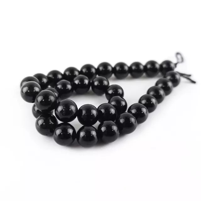 Black Tourmaline Beads Plain Round 6mm Strand Of 29+