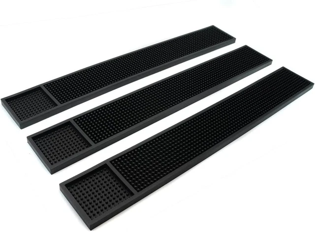 BARsics Rubber Bar Service Mat for Counter Top 24" x 3.5" (Black 3-Pack)