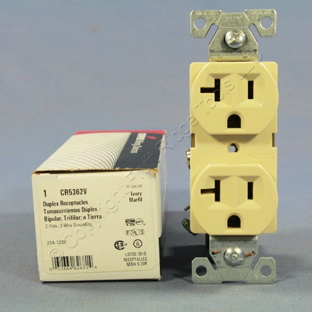 Cooper Ivory Construction Grade Duplex Receptacle Outlet NEMA 5-20R 20A CR5362V