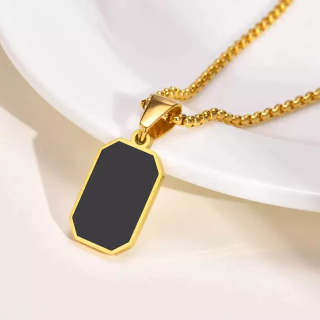 Black Onyx Square Pendant Necklace 18K Yellow Gold Over with 24" Chain For Men's