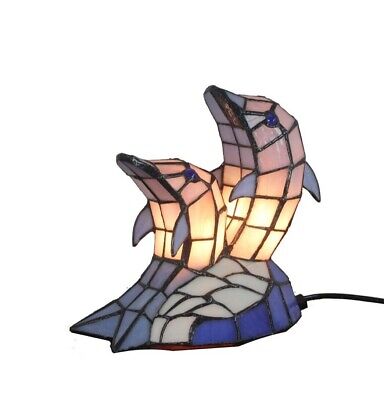 Tiffany Style Stained Glass Dolphin Table Lamp Night Accent Lighting Gifts Decor