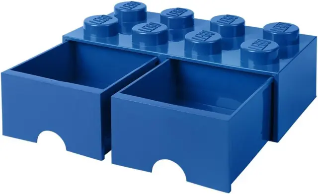 LEGO Brick Drawer 8 Knobs, 2 Drawers, Stackable Storage Box, 9.4 L, Bright Blue 3