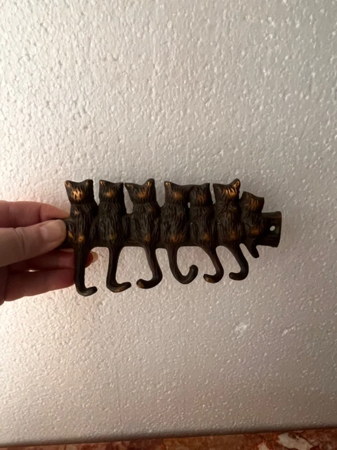 Cat Tails 6 Hooks Wall Mount Keys Hanger 6 Cats & 1 Kitten 6,5” Unique Decor