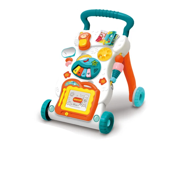 Baby Walker empuje manual evitar vuelco música juguetes coloridos omitir manillar libre