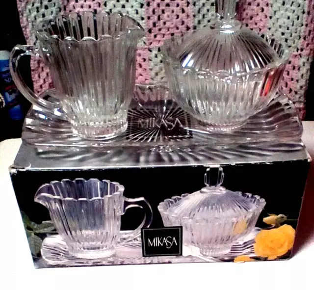 Cream and Sugar set with Tray Mikasa Japan Royal Suite Crystal  New Opened Box