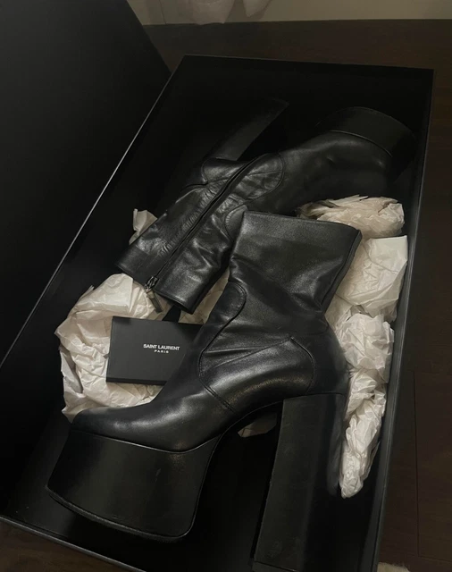 SAINT LAURENT BILLY Black Leather Platform Ankle Heel Boot Size 38 423.50 PicClick UK