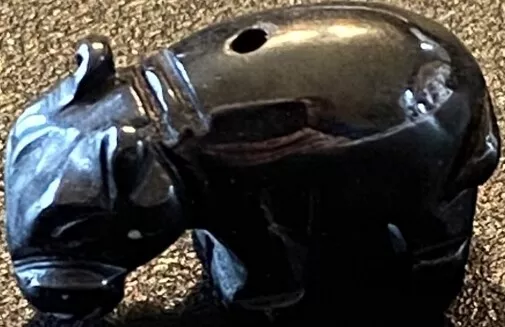 Bead Tiny African River Hippo Hematite Hippopotamus Pachyderm Figurine