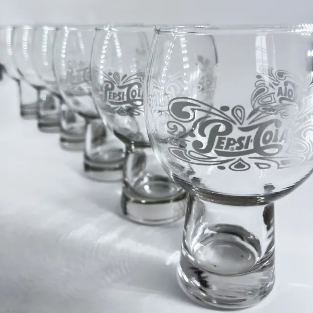 Vintage Pepsi Cola Soda Fountain Drinking Glasses Footed Stackable Retro Set 6