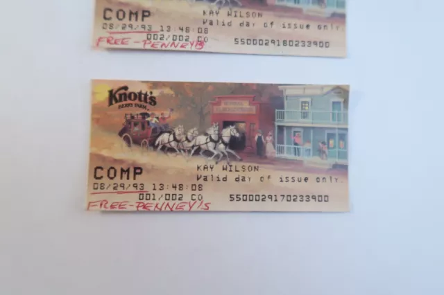 2 Vintage Tickets Knotts Berry Farm 1993 Souvenir Paper Items Theme Park 3