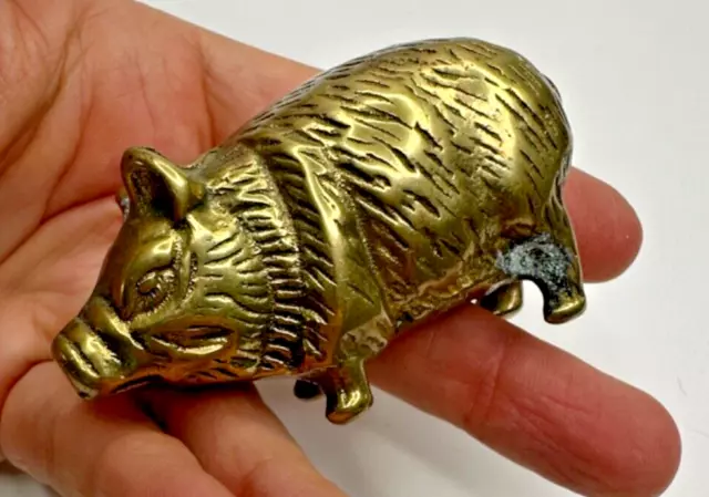 Brass Pig Piglet Paperweight Lucky Small Texture Realistic