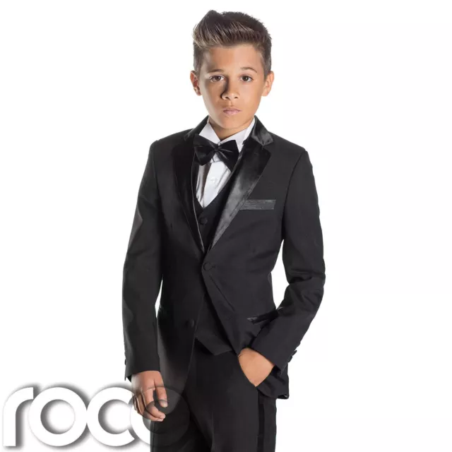 Jungen schwarz Smoking, Jungen Dinneranzug, Jungen schmale Passform Anzug, James Bond Anzug