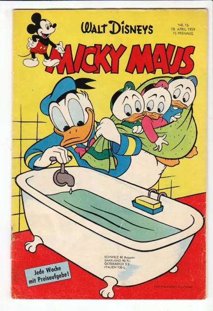 Micky Maus 1959 Nr. 16 altes Original Heft in guten bis mäßigen Zustand !