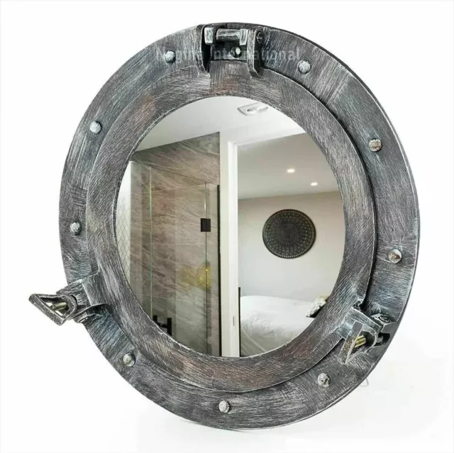 12" Rustic Black Grey Finish Aluminum Porthole Mirror Cabin Boat Porthole Work