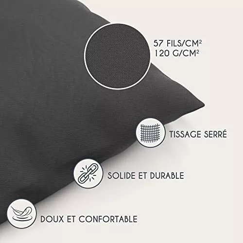 Taie Oreiller 60x60 Coton Renforcé (Set de 2) - Anthracite - Tissage serré de 57 3