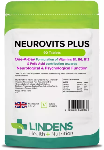 Neurovits Plus, enthält Vitamin B1, B6, B12 & Folsäure (90 Tabletten) LINDEN