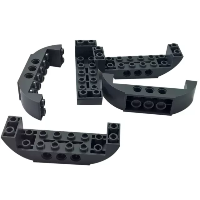 5 NEW LEGO Slope, Curved 2 x 8 x 2 Inverted Double Dark Bluish Gray