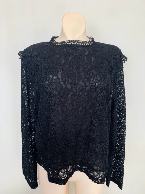 NWT ZARA BLACK LACE TOP SEMI-SHEER Round Neck Long Sleeves SEXY Size L  #C322 $19.99 - PicClick