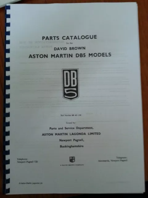 Aston Martin Db5 Parts Manual Reprinted A4 Comb Bound Reprinted