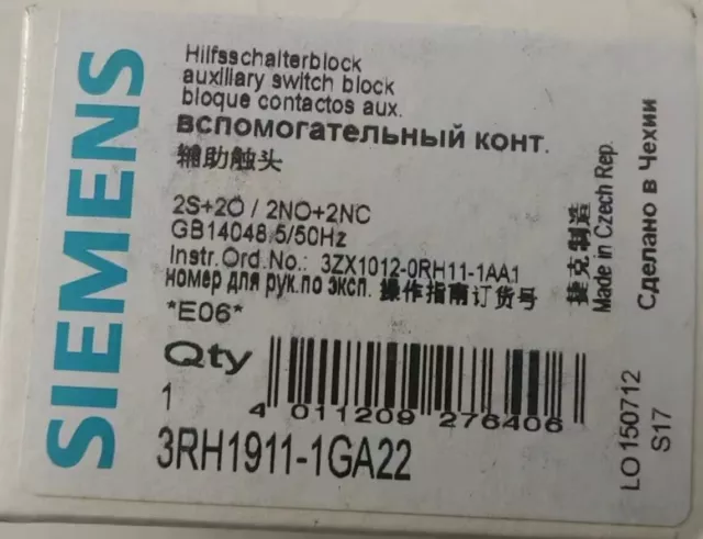 1PCS Brand New Siemens 3RH1911-1FA22 3RH1 911-1FA22  Fast delivery