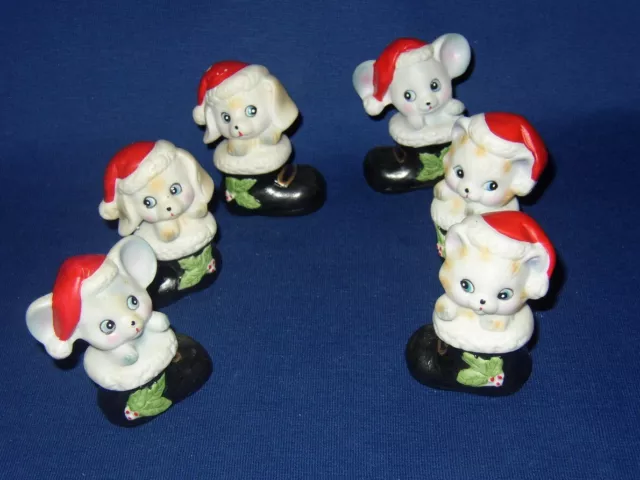 Vintage 6 Home Interior Christmas Figurines Puppies Kittens Mice /Dog Cat Mouse