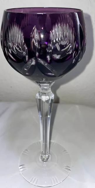 Vintage Bohemian Amethyst Cut to Clear Crystal Wine Hock 8 1/4” Stemware