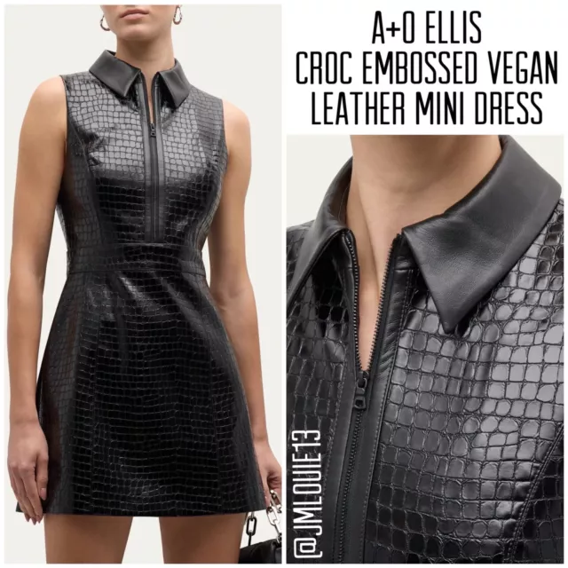 2023 Alice + Olivia Ellis Croc Embossed Vegan Leather Mini Dress $485 Sz 4 Small