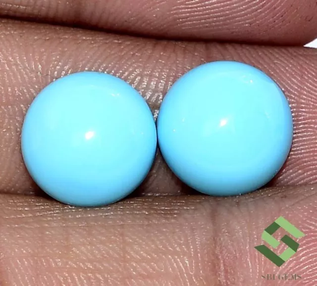 12 mm Natural Sleeping Beauty Turquoise Round Cabochon Pair 8.78 CTS Gemstones